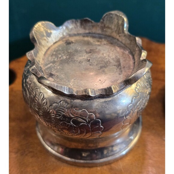 Vintage Miniature Tea Set Engraved Silverplate Sugar Bowl 3.75" H 2.25" Dia - Picture 7 of 7